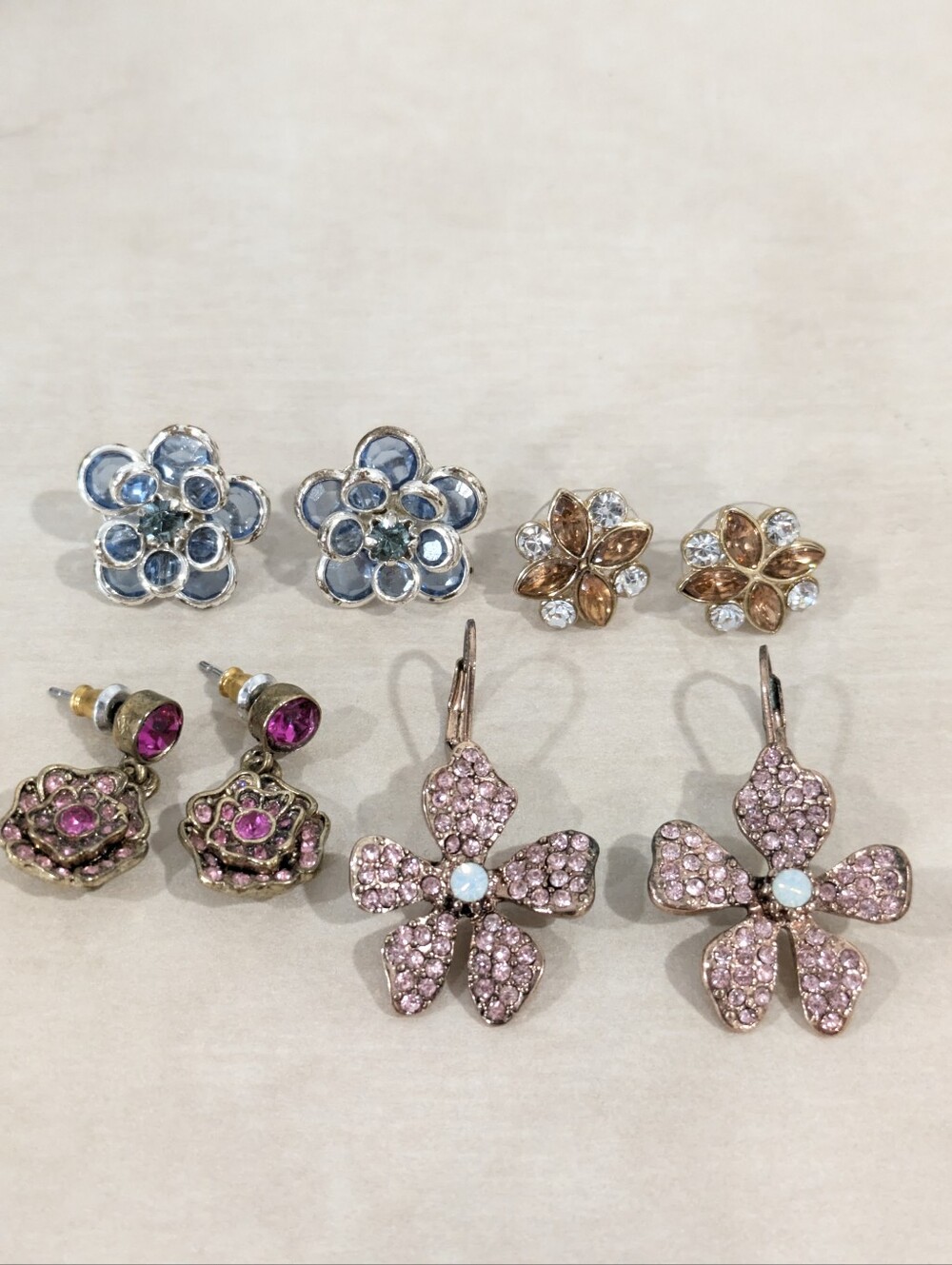 4 Pairs of rhinestone earrings